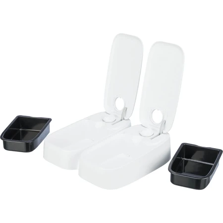 TRIXIE TX2, mangiatoia automatica per cani, 2 ciotole rettangolari, programmabile, plastica, bianco e nero, S-L(0,6l, 27x7cm)