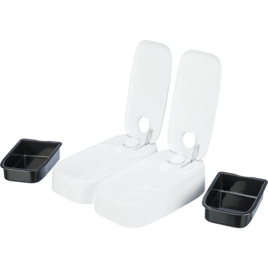 TRIXIE TX2, mangiatoia automatica per cani, 2 ciotole rettangolari, programmabile, plastica, bianco e nero, S-L(0,6l, 27x7cm)