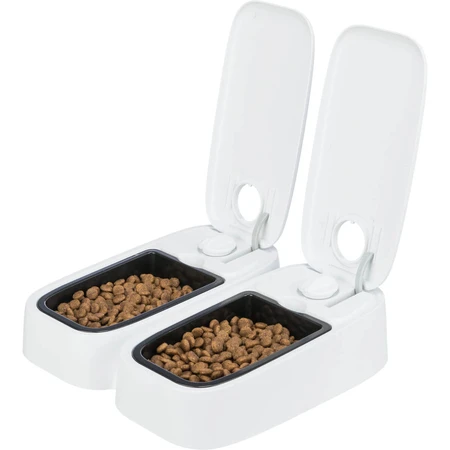 TRIXIE TX2, mangiatoia automatica per cani, 2 ciotole rettangolari, programmabile, plastica, bianco e nero, S-L(0,6l, 27x7cm)