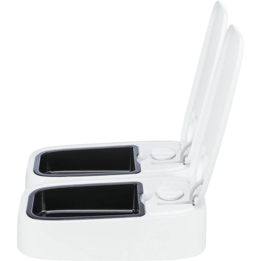TRIXIE TX2, mangiatoia automatica per cani, 2 ciotole rettangolari, programmabile, plastica, bianco e nero, S-L(0,6l, 27x7cm)