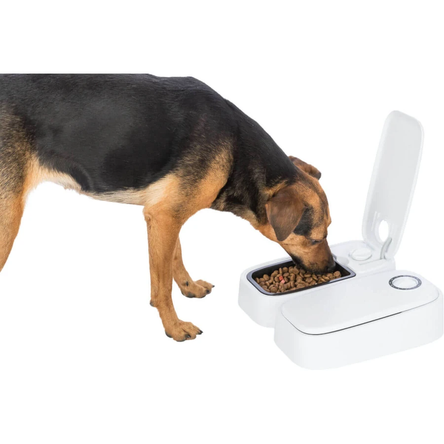 TRIXIE TX2, mangiatoia automatica per cani, 2 ciotole rettangolari, programmabile, plastica, bianco e nero, S-L(0,6l, 27x7cm)