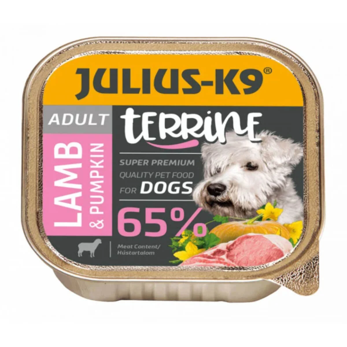 JULIUS-K9 Terrine, XS-S, Lamm und Kürbis, Feuchtfutterschale für Hunde, (Pastete), 150g