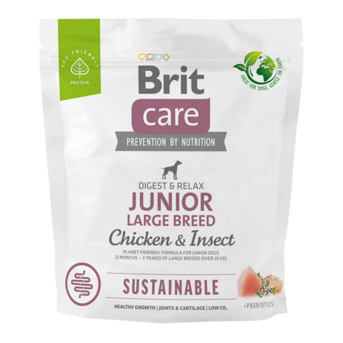 BRIT Care Sustainable Junior Large Breed, L-XL, Huhn und Insekten, Trockenfutter für junge Hunde, Verdauungssystem, 1kg