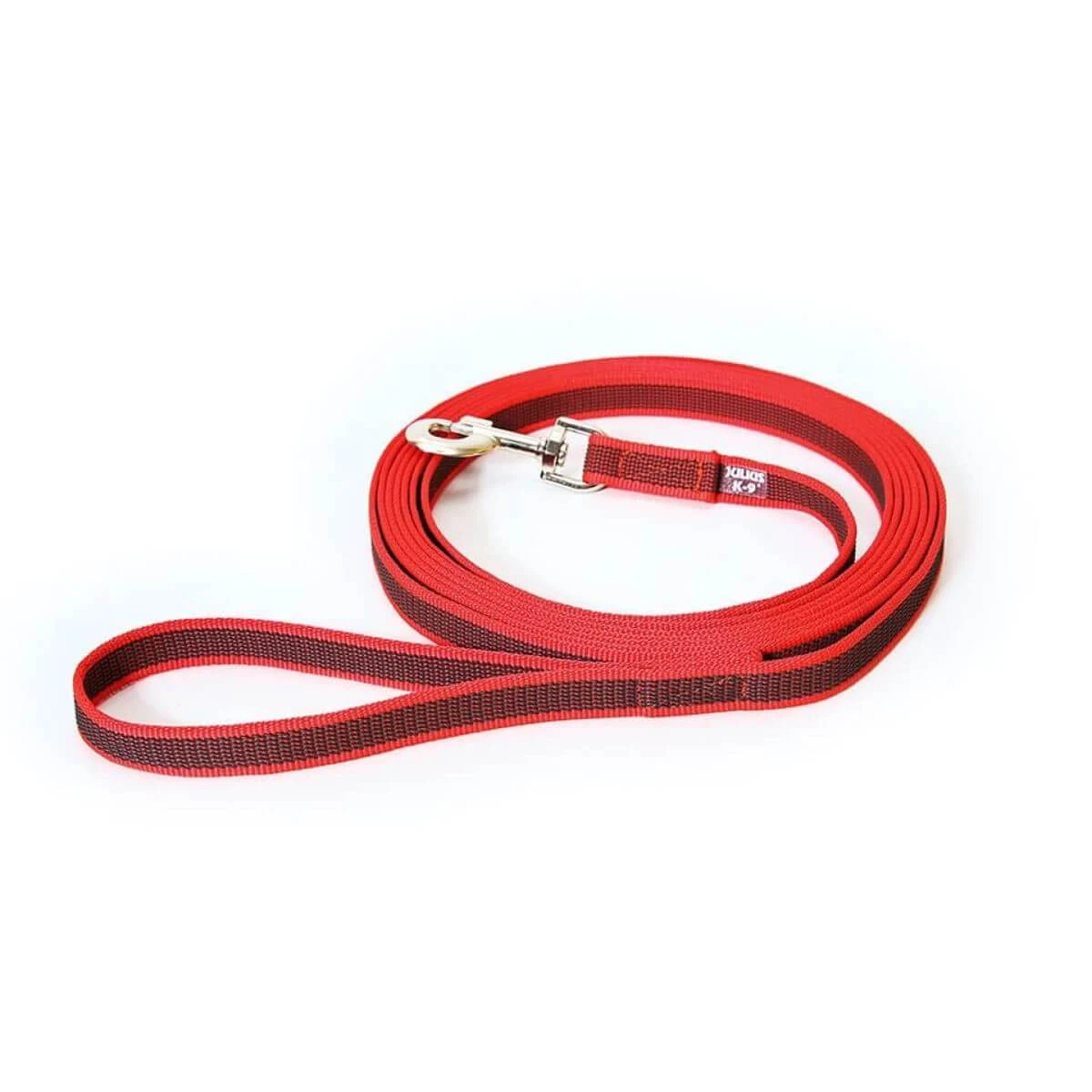 JULIUS-K9 Color & Gray, rutschfeste Leine mit Griff für Hunde, 50kg, Textil, Band, 20mm x 3m, rot
