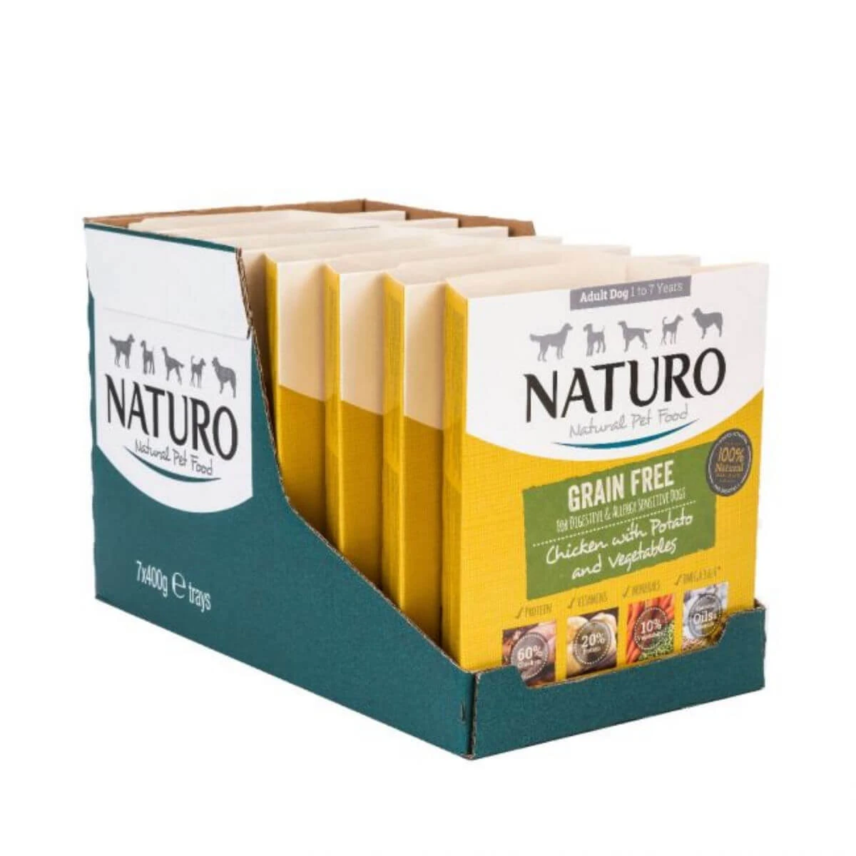 NATURO Grain Free, XS-L, Huhn & Gemüse, getreidefreies Nassfutter für Hunde, Schale, (in Aspik), 400g