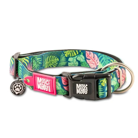 MAX & MOLLY Smart ID Tropical, hondenhalsband, verstelbaar, polyester, groen, drietand gesp, XS(22-35 x 1cm)