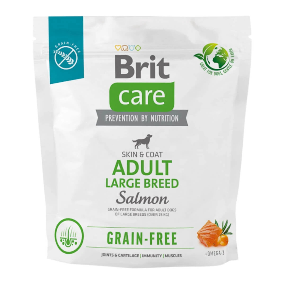 BRIT Care Grain-Free Adult Large Breed, L-XL, Lachs, getreidefreies Trockenfutter für Hunde, Haut & Fell, 1kg