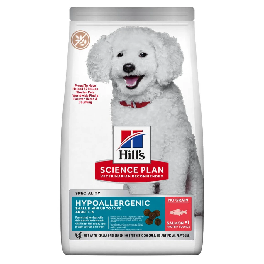 HILL'S Science Plan No Grain Hypoallergenic, XS-S, Salmone, cibo secco senza cereali per cani, sistema digestivo, allergie, 1,5kg