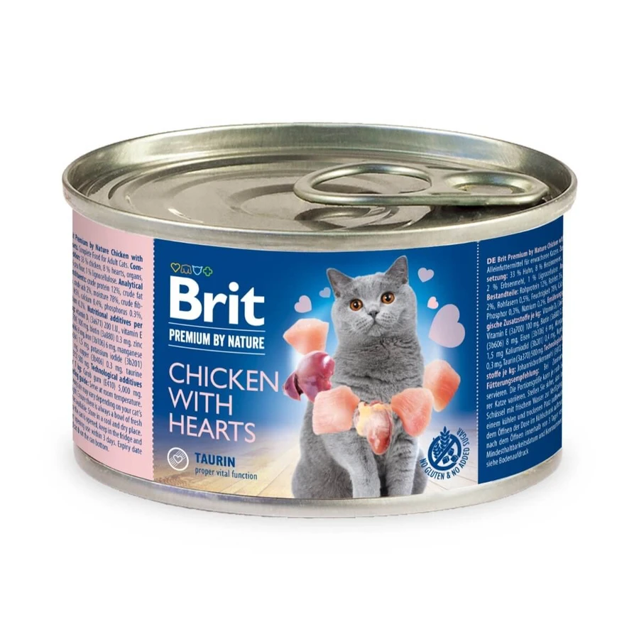 BRIT Premium By Nature, Huhn und Herz, getreidefreies Single-Protein-Feuchtfutter in Dosen für Katzen, (Pastete), 200g