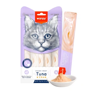 WANPY Creamy Treat, Tonijn en Krab, zakje voor kattenbeloning, (puree), 70g
