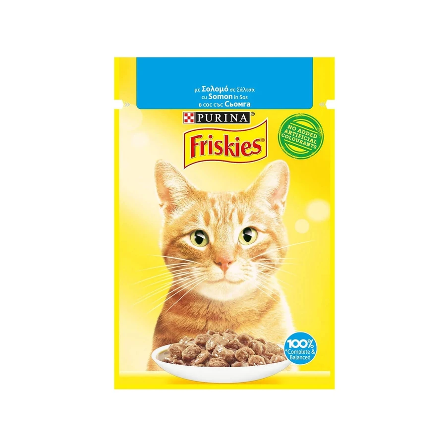 PURINA Friskies Adult, Lachs, Sachet Nassfutter für Katzen, (in Sauce), 85g