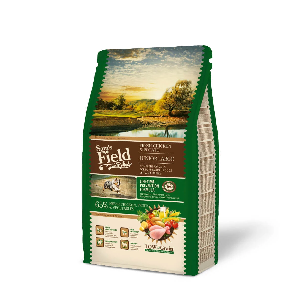 SAM'S FIELD Fresh Junior Large Breed, L-XL, Huhn und Kartoffeln, getreidearmes Trockenfutter für junge Hunde, 2,5kg