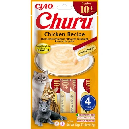 INABA Churu Creamy Senior, Kip, zakje beloningen graanvrije senior katten, (puree), 56g