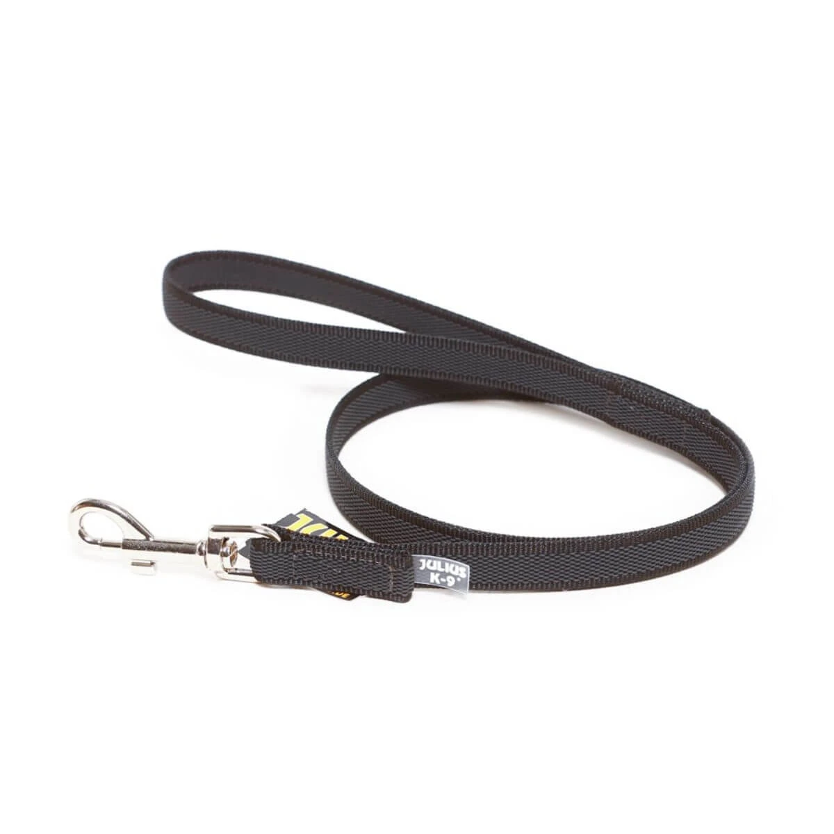 JULIUS-K9 Color & Gray, rutschfeste Leine mit Griff für Hunde, 30kg, Textil, Band, 14mm x 1m, schwarz