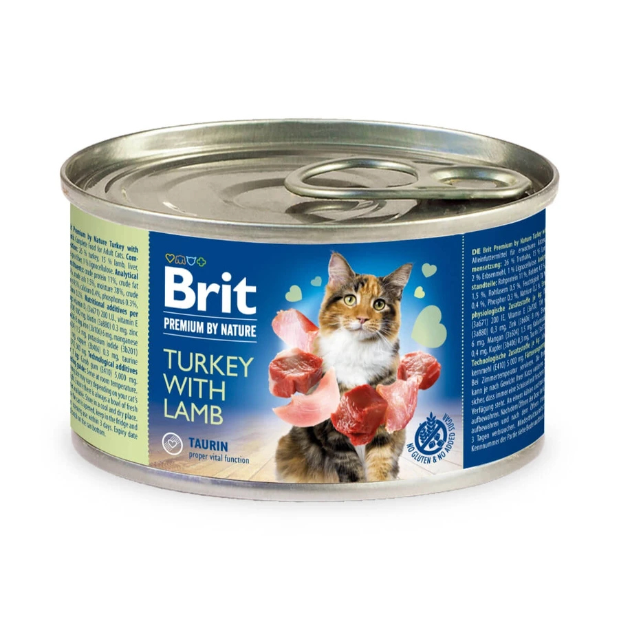 BRIT Premium By Nature, Turkey and Lamb, canned grain-free moist cat food, (pate), 200g
