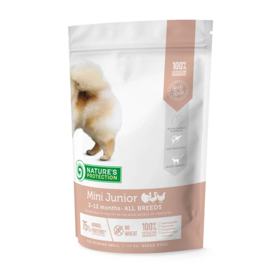 NATURES PROTECTION Junior Kleine Fok, XS-S, Kip en Krill, droogvoer voor jonge honden, 500g