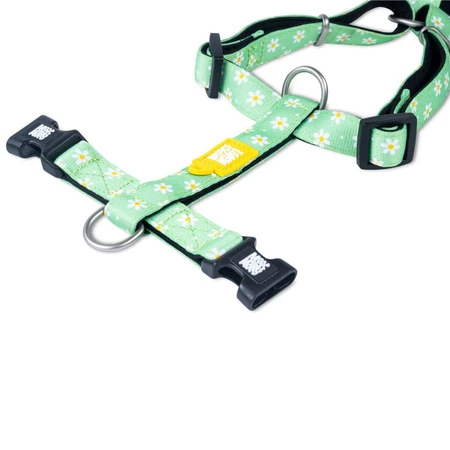 MAX & MOLLY Daisies, double harness (chest&back) for dogs, polyester, green, trident buckle, M(59-72 x 2cm)