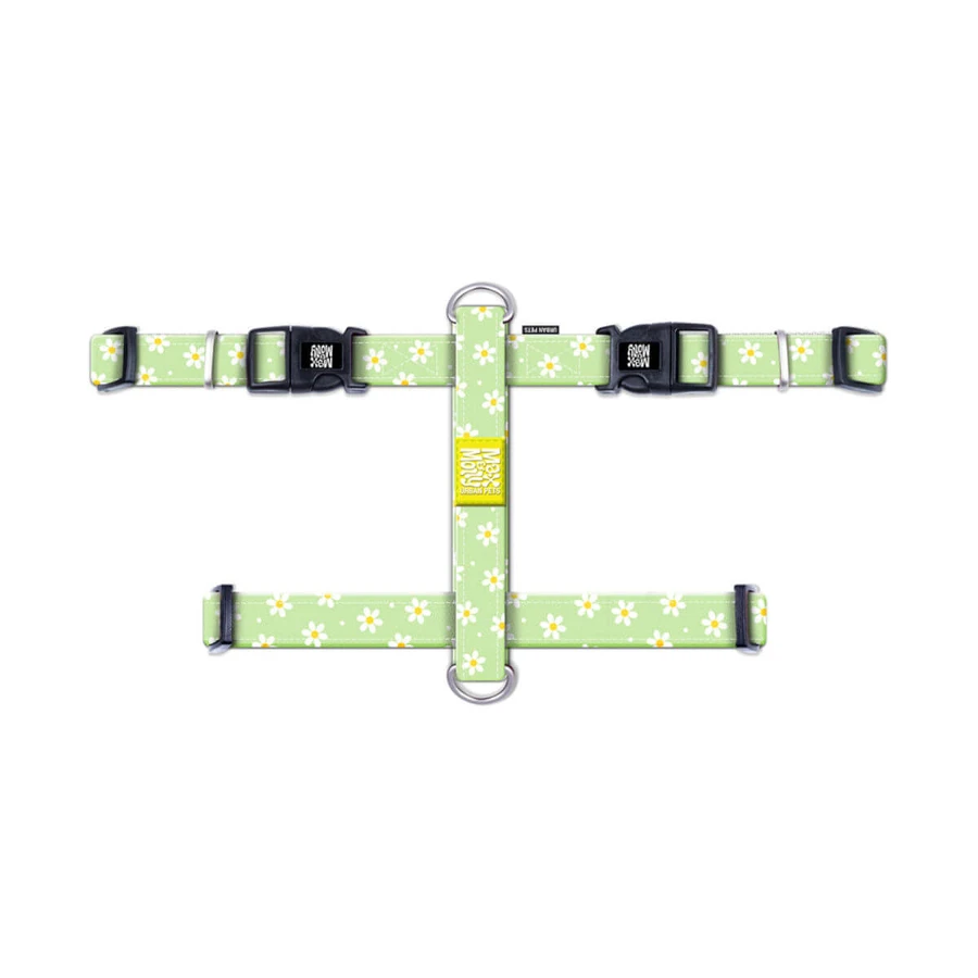 MAX & MOLLY Daisies, double harness (chest&back) for dogs, polyester, green, trident buckle, M(59-72 x 2cm)