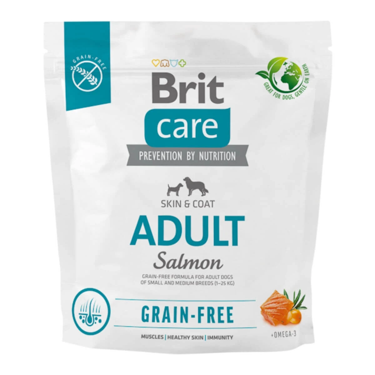 BRIT Care Grain-Free Adult, XS-M, Lachs, getreidefreies Trockenfutter für Hunde, Haut & Fell, 1kg