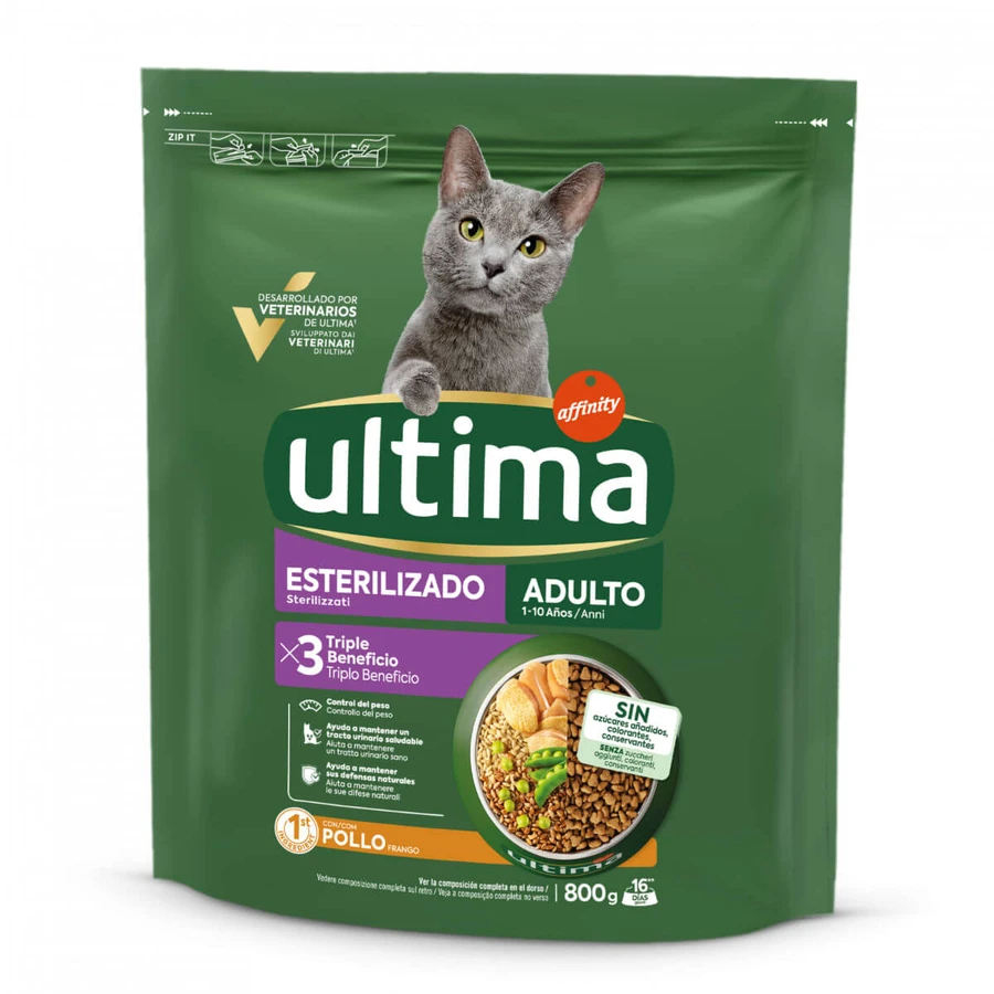 ULTIMA Sterilized, Huhn, Trockenfutter für sterilisierte Katzen, 800g