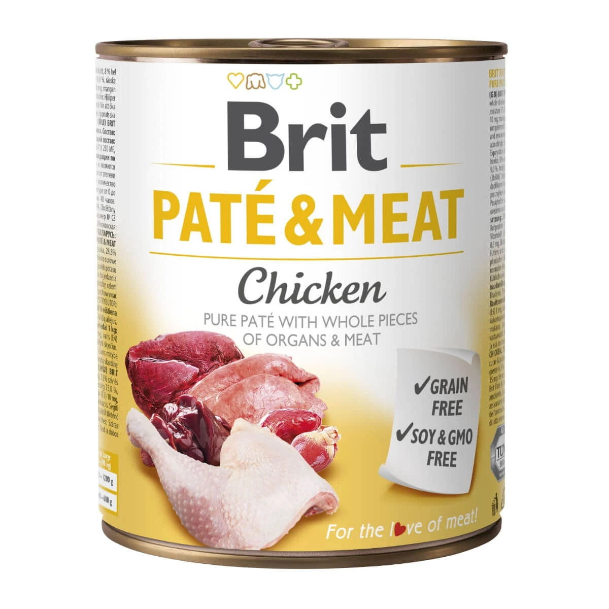 BRIT Pate & Meat, Huhn, getreidefreies Hundefeuchtfutter in Dosen, (Pastete mit Fleischstücken), 800g