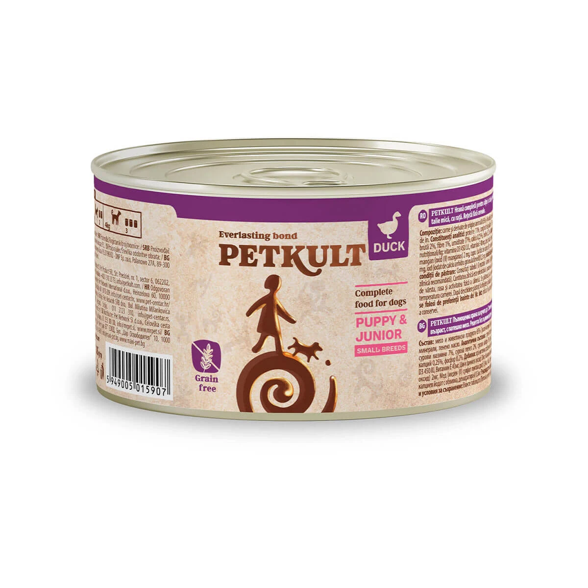 PETKULT Grain Free Mini Junior, Ente, getreidefreies Nassfutter in Dosen für junge Hunde, 185g