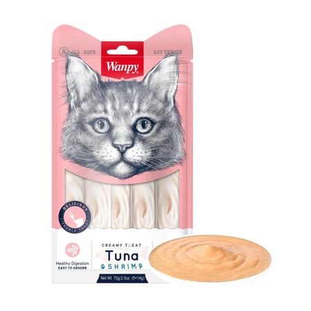 WANPY Creamy Treat, tonijn en zalm, zakje voor katten, (puree), 350g