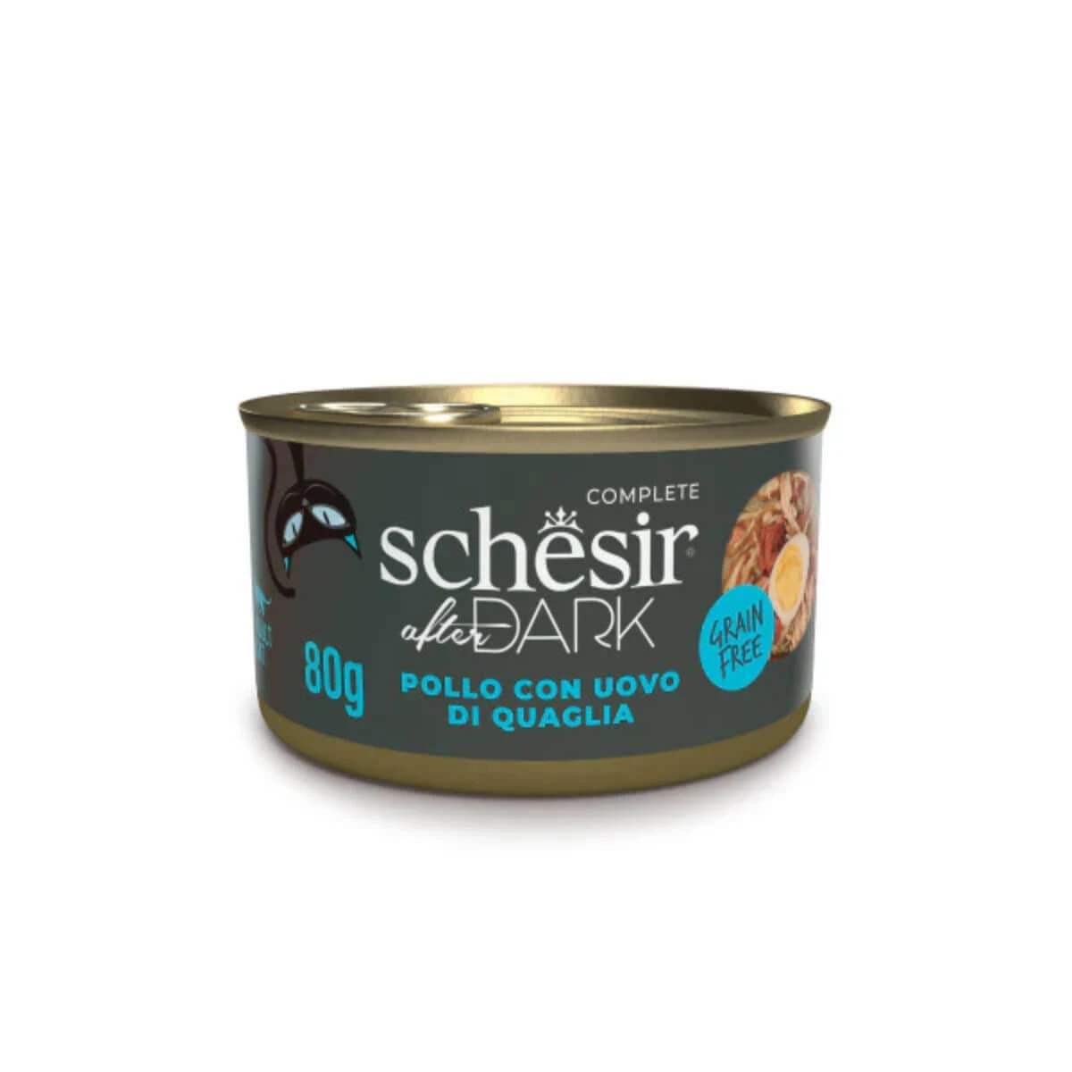 SCHESIR After Dark, Huhn und Wachtelei, getreidefreies Katzennassfutter in Dosen, (in Suppe), 80g