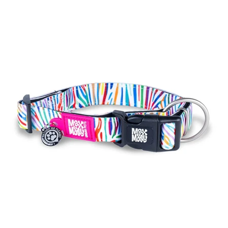 MAX & MOLLY Smart ID Magic Magic Zebra, dog collar, adjustable, polyester, white, trident buckle, XS(22-35 x 1cm)