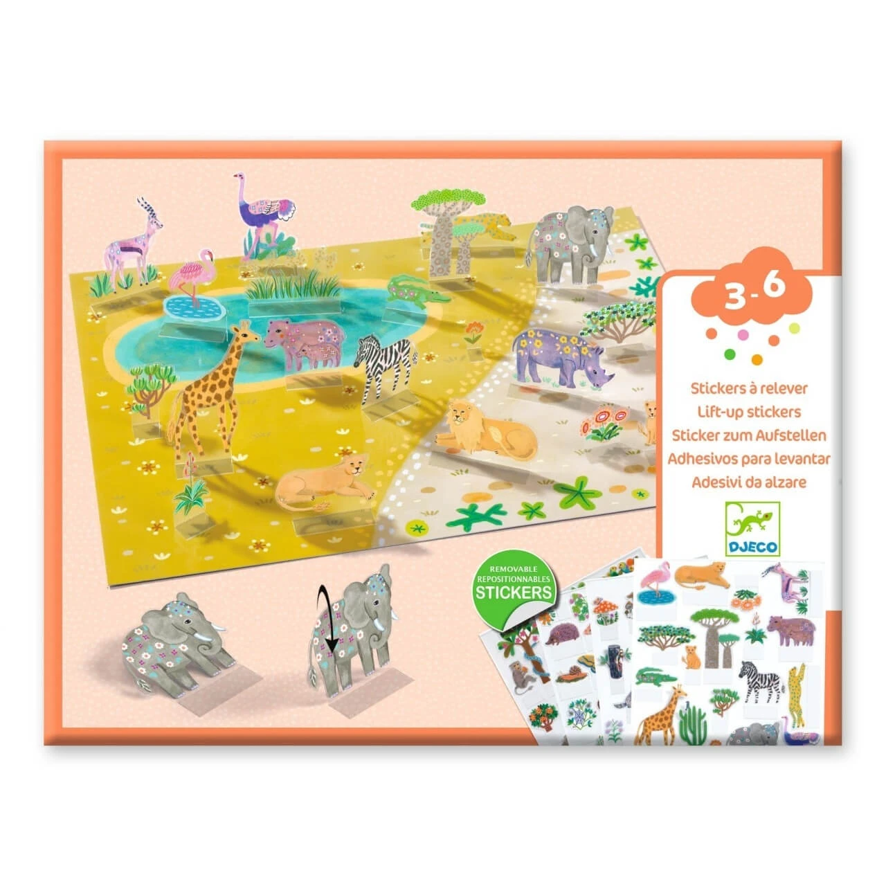 Kreatives Set von wiederverwendbaren Aufklebern Tiere, Djeco