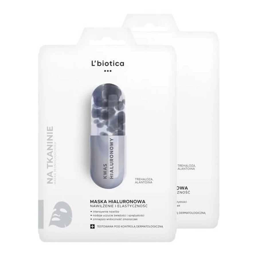 Set 2 x L`Biotica, mască hialuronică pe țesătură, 23 ml