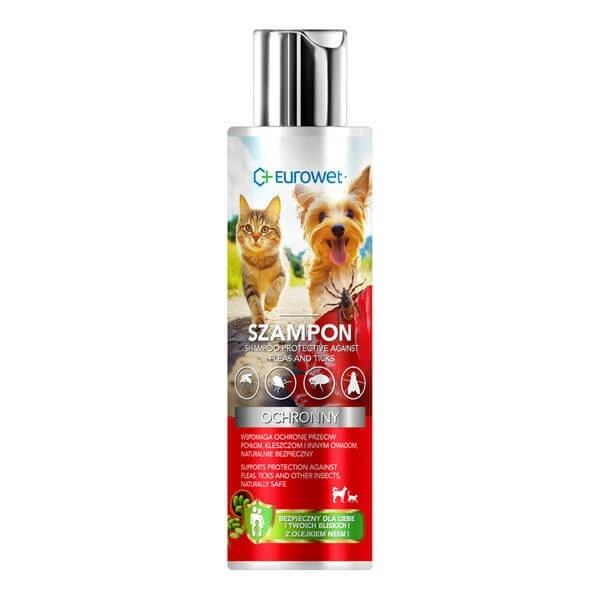 Eurowet, Schutzshampoo gegen Flöhe und Zecken für Hunde und Katzen, 200 ml
