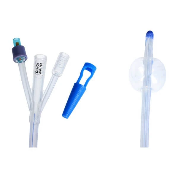 Umriss, urologischer Foley'a-Katheter, Drei-Wege mit Kunststoffventil und Kontrastmittelmarkierung, CH 22/30 ml, 1 St
