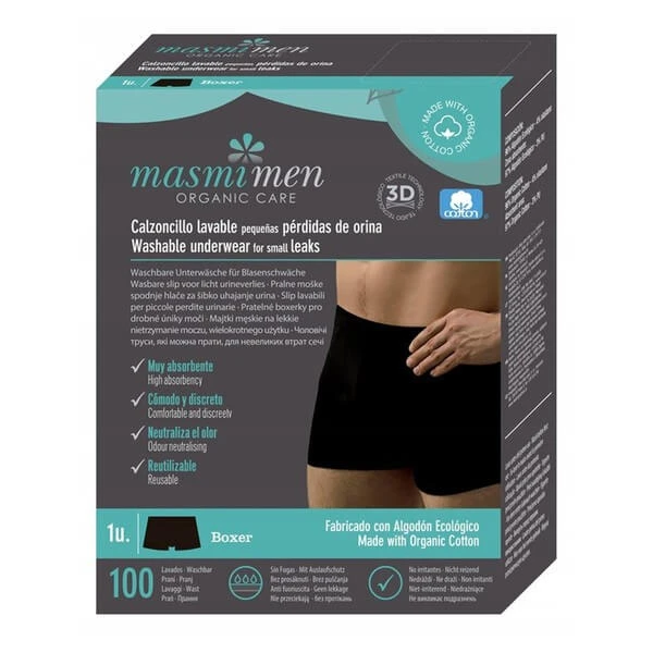 Masmi Men Organic Care, Boxershorts für Männer bei Inkontinenz, Größe M, 1 Stück
