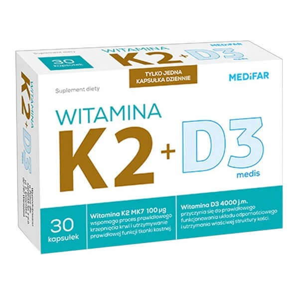 Medifar Vitamin K2 100 + D3 4000, Kapseln, 30 Stück