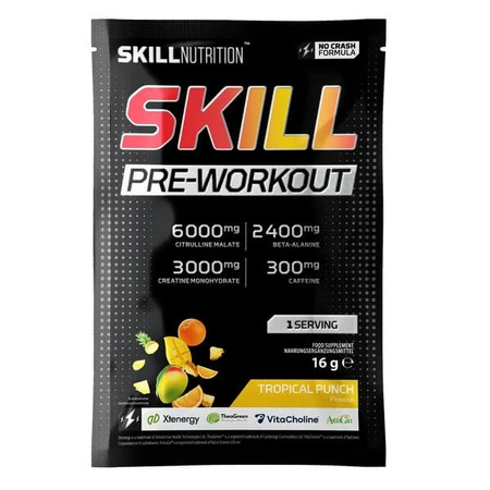 Skill Nutrition Pre-Entrenamiento, polvo, sabor tropical punch, 16 g