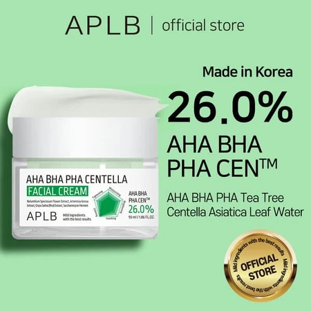 APLB AHA BHA PHA Centella Facial Cream, cremă de față exfoliantă și calmantă cu acizi și Centella Asiatica, 55 ml