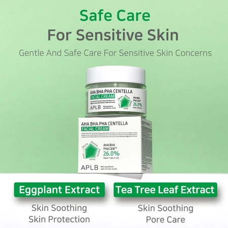 APLB AHA BHA PHA Centella Facial Cream, cremă de față exfoliantă și calmantă cu acizi și Centella Asiatica, 55 ml