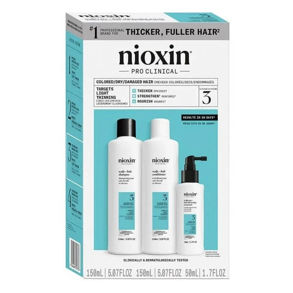 Nioxin System 3, Kräftigungsset für coloriertes, leicht schütteres Haar, Shampoo 150 ml + Spülung 150 ml + Serum 50 ml