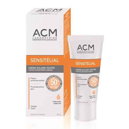 Cremă colorantă pentru protecție solară  SPF 50+ Sensitelial, Nuanță Golden Tint, 40 ml, Acm