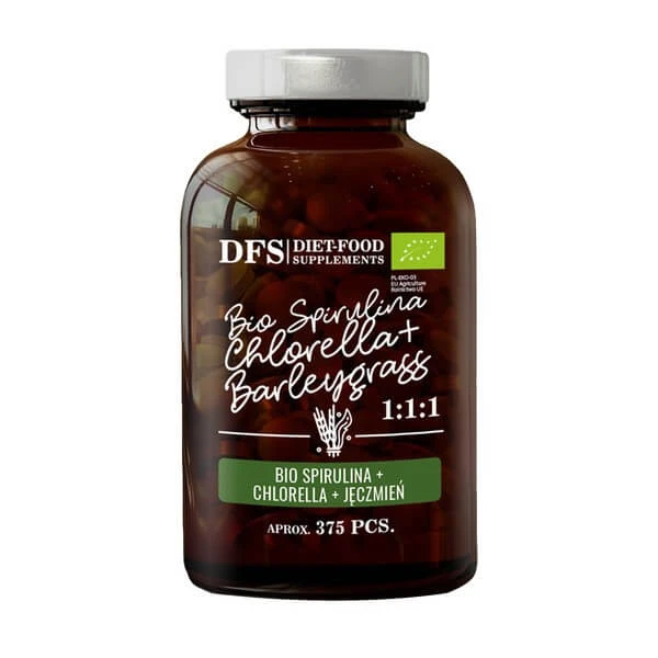 Diät-Nahrungsmittel Bio Spirulina + Bio Chlorella + Bio Gerste, Tablette, 375 Stück