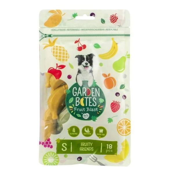 Garden Bites Fruit Blast, Fruity Friends, vegetarische Zahnpflege für Hunde, S, 7 cm, 18 Stück