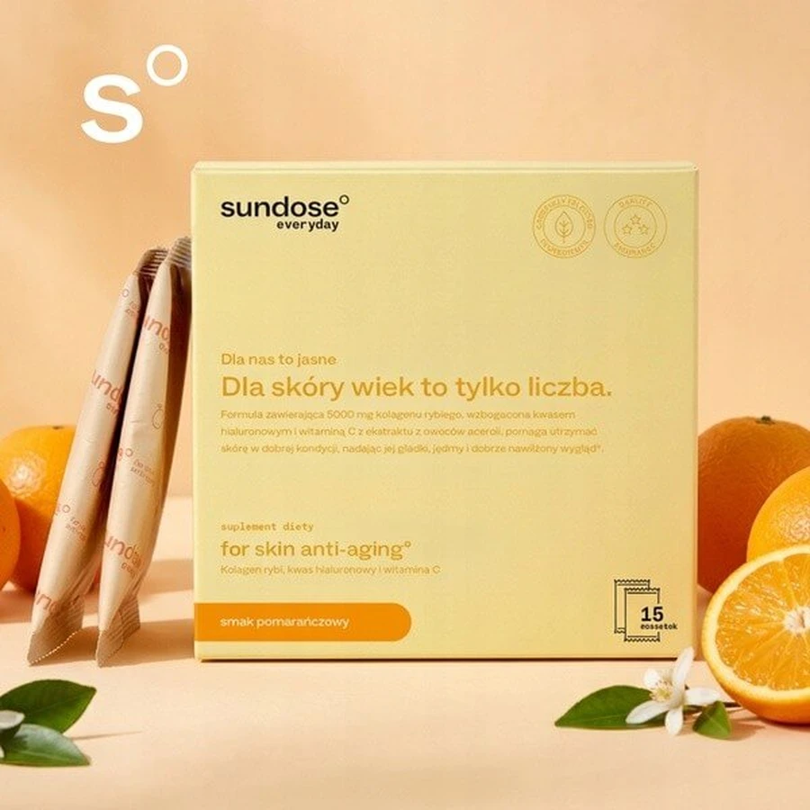 Sundose Everyday For Skin Anti-Aging, powder sachets, orange flavor, 15 pcs.