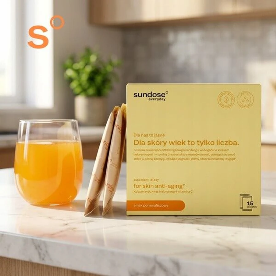 Sundose Everyday For Skin Anti-Aging, powder sachets, orange flavor, 15 pcs.