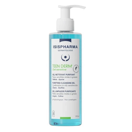 ISISPHARMA TEEN DERM GEL SENSITVE, purifying facial cleansing gel, 250 ml.