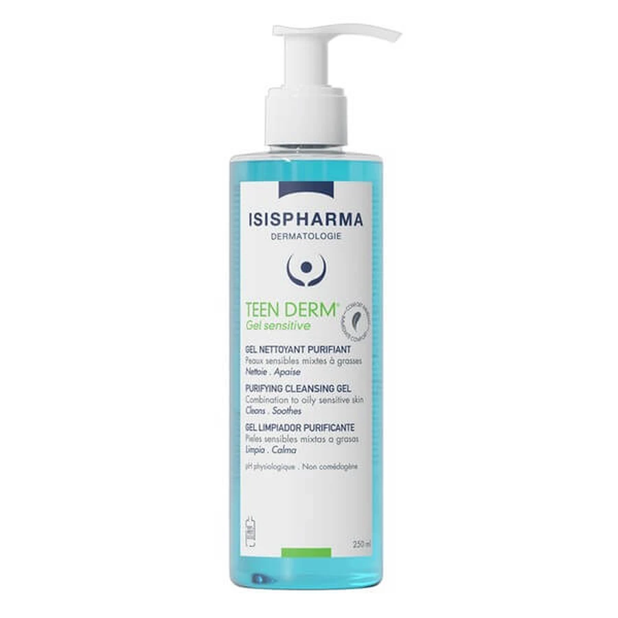 ISISPHARMA TEEN DERM GEL SENSITVE, purifying facial cleansing gel, 250 ml.