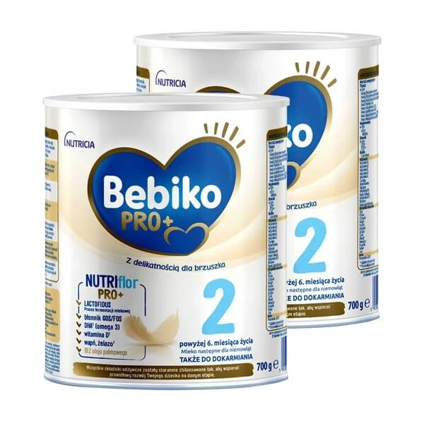 Set mit 2x Bebiko PRO+ 2, Folgemilch für Säuglinge ab 6 Monaten, Pulver, 700 g
