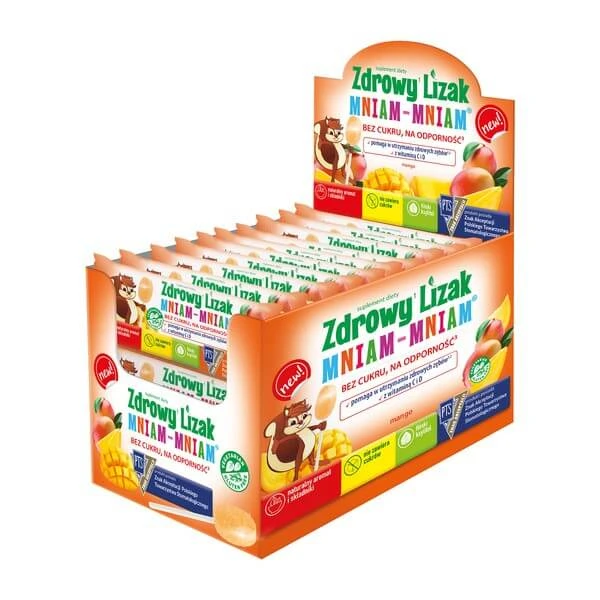 Healthy Lollipop MniamMniam, für Knochen, Zähne und Immunität mit Vitamin C und D, Mangogeschmack, Lutscher, 40 Stück