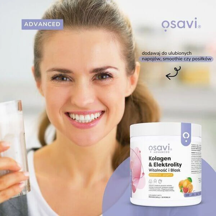 Osavi Collagen &amp; Elektrolyte Vitalität und Glanz, Pulver, Orange-Grapefruit-Geschmack, 390 g
