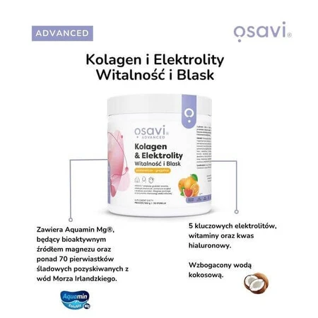 Osavi Collagen &amp; Elektrolyte Vitalität und Glanz, Pulver, Orange-Grapefruit-Geschmack, 390 g